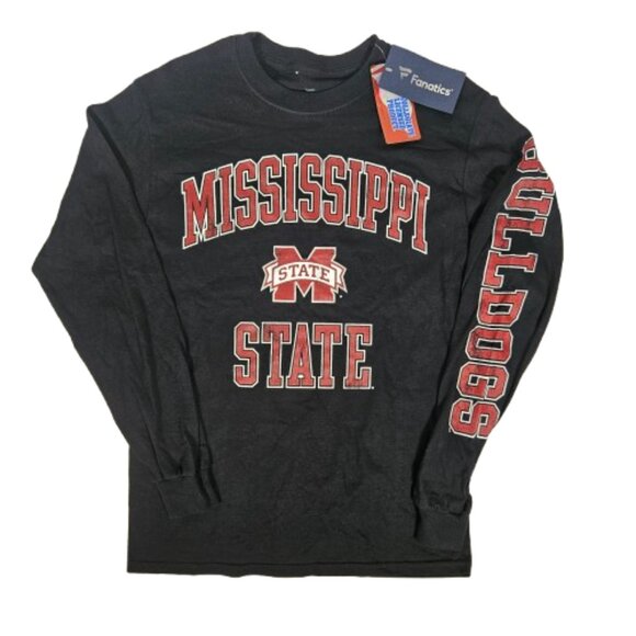 Mississippi State Fanatics Black Long Sleeve T-shirt Unisex Small Bulldogs - Picture 1 of 4